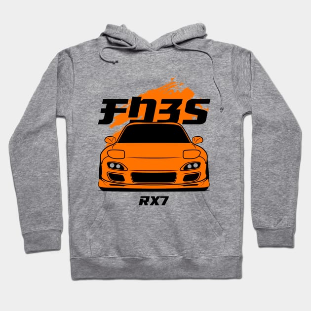 Front orange rx7 fd3s Hoodie by GoldenTuners